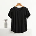 thumbnail image 1 of Womens Blouse Plus Size Solid Round Neck Short Sleeved Top Black XL, 1 of 5