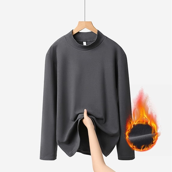 Womens Blouse Plus Size Winter Warm Long Sleeve Round-Neck Solid Regular Blouse Gray XXXXXL,Tops for Women Fall