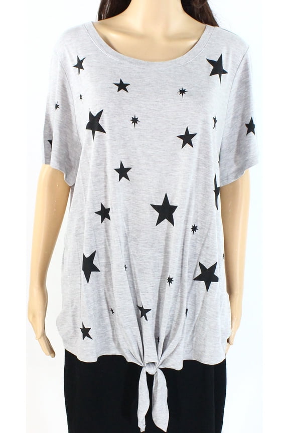 Womens Blouse Plus Star Print Tie Front Short Sleeve 3X