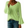 thumbnail image 1 of Womens Blouse Ruffle 3/4 Sleeve Tops V Neck Business Casual Blouses Shirts Spring Summer Outfits Light Green XXL, 1 of 4
