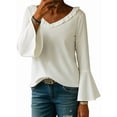 thumbnail image 1 of Womens Blouse Ruffle 3/4 Sleeve Tops V Neck Business Casual Blouses Shirts Spring Summer Outfits White M, 1 of 4