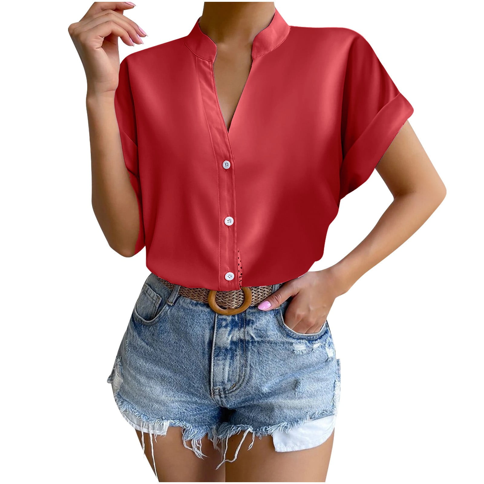 Blouse Worthington Femme Taille S - Beige, Col Y, Manches Courtes - Bon état