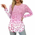 thumbnail image 1 of Womens Blouse Tops Plus Size Summer Fall Long Sleeves Round Neck Casual Loose Fitting Trendy Floral Printed Basic T-Shirt Tops,Pink 2,2XL, 1 of 5