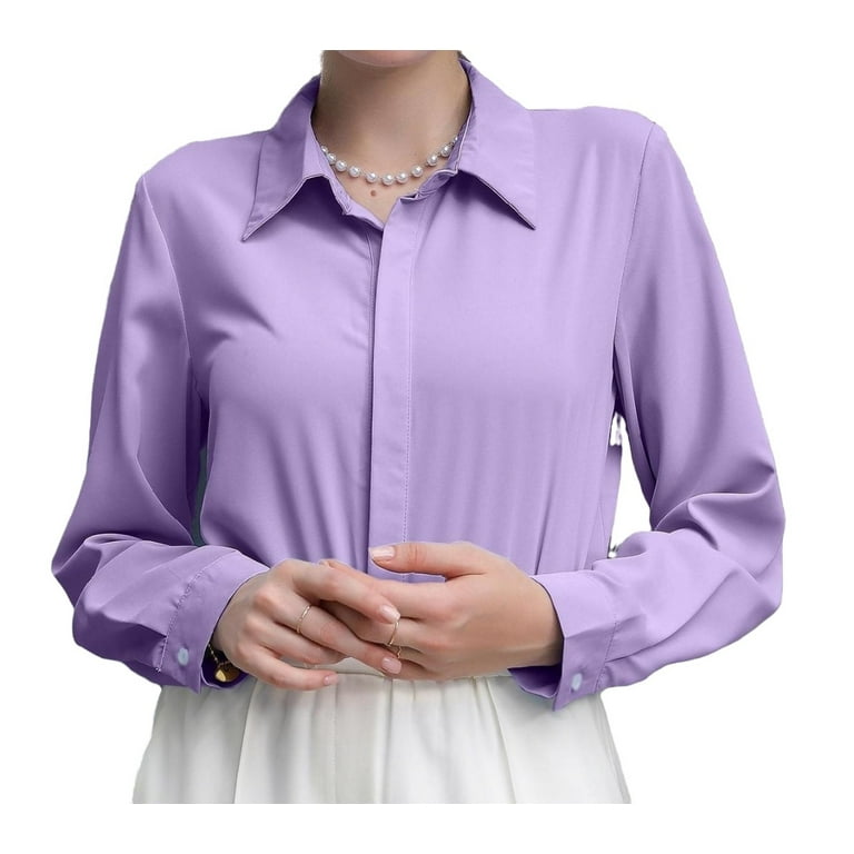 Womens Blouse Tops Solid Hidden Button Placket Shirt Lilac Purple XL