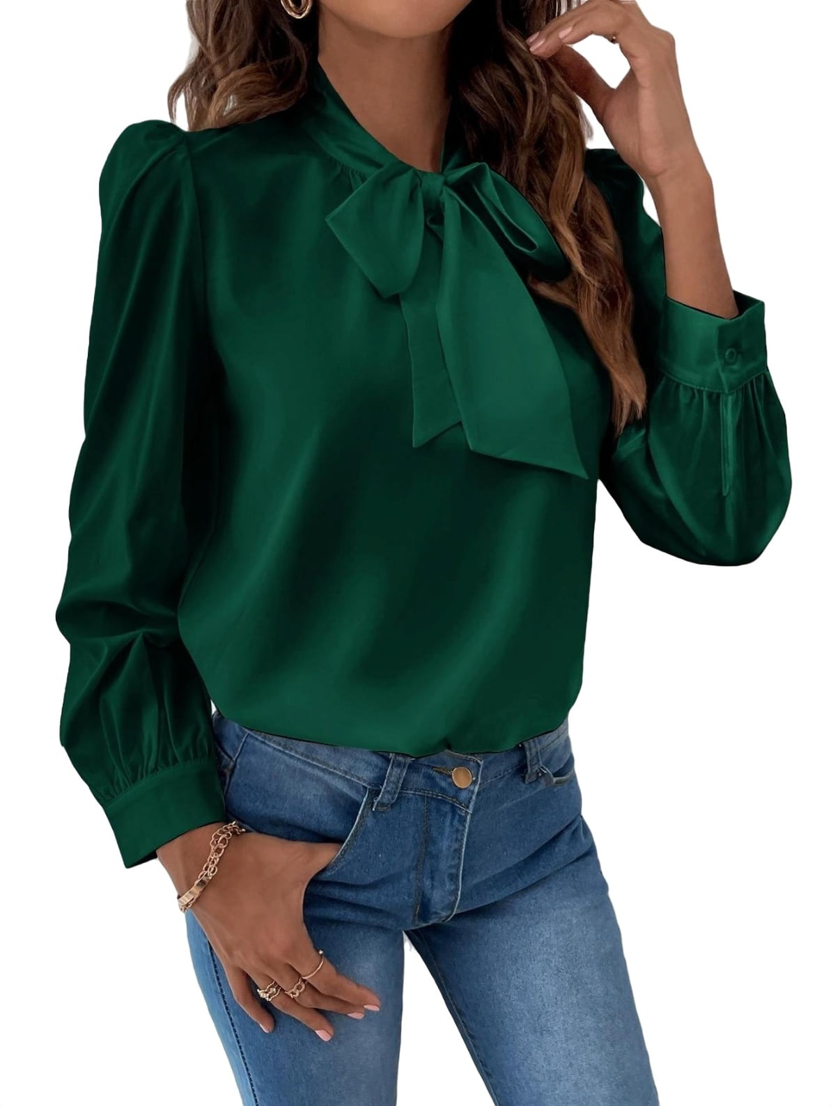 Dark green sale chiffon blouse