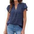 thumbnail image 1 of Womens Blouse V Neck Ruffle Sleeve Flowy Shirts Dressy Casual Cute Summer Tops Navy Blue L, 1 of 7