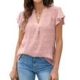 thumbnail image 1 of Womens Blouse V Neck Ruffle Sleeve Flowy Shirts Dressy Casual Cute Summer Tops Pink S, 1 of 9