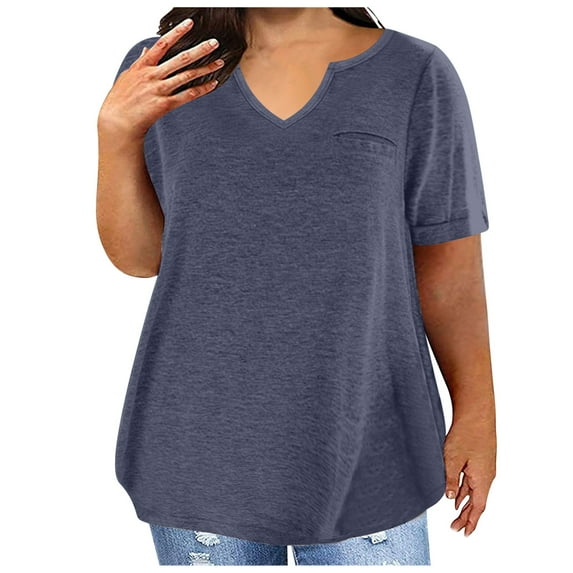 Womens Blouse V Neck Solid Color 3/4 Sleeve Oversized T Shirt Summer Tops for Women Dark