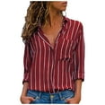 thumbnail image 1 of Womens Blouses 2023 Spring Fashion Long Sleeve Button Down Shirts Dressy Casual Business Work Striped Shirt t-Shirt, 1 of 6