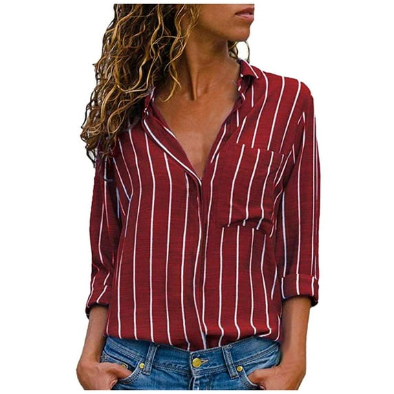 Womens Blouses 2023 Spring Fashion Long Sleeve Button Down Shirts Dressy Casual Business Work Striped Shirt t-Shirt