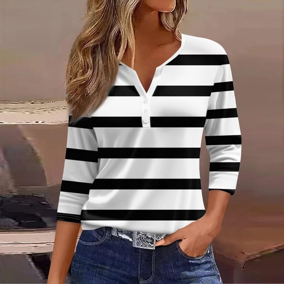 Womens Blouses 2026 Womens Summer Tops Cute V Neck Shirts 3/4 Length Sleeve Blouses Loose Fit Tunics Graphic Tees Fashion Clothing