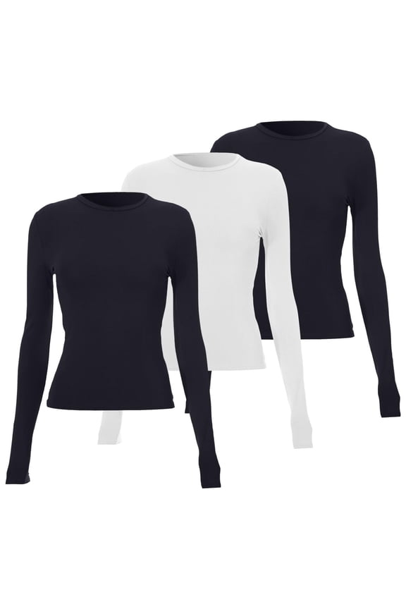 Womens Blouses 3 Pieces Basic Long Sleeve Top Slim Baby Tee Round Neck Dupe Crop Layering Slim Top Blouse Aesthetic Streetwear Long Sleeve Shirts For Women