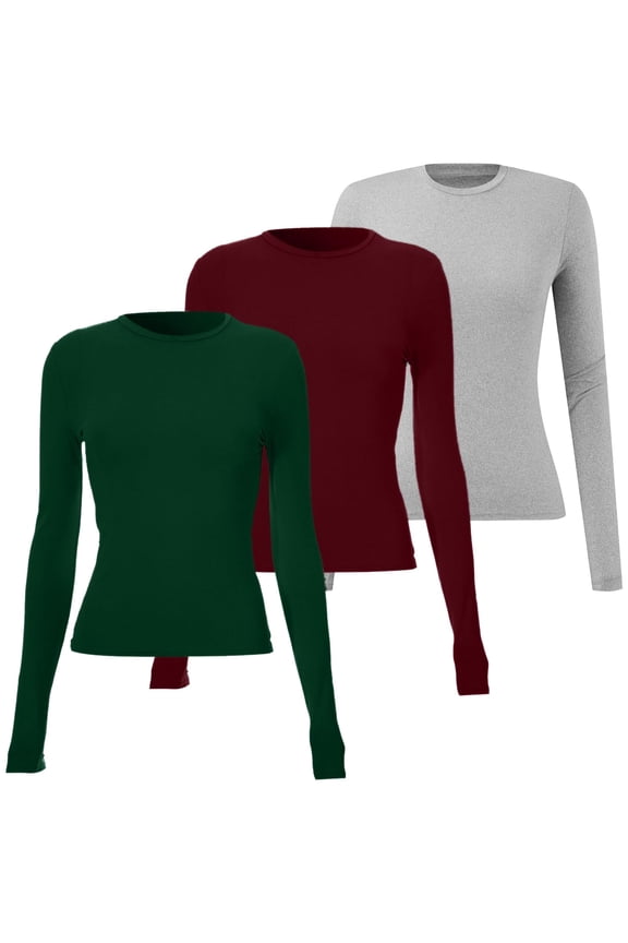 Womens Blouses 3 Pieces Basic Long Sleeve Top Slim Baby Tee Round Neck Dupe Crop Layering Slim Top Blouse Aesthetic Streetwear Long Sleeve Shirts For Women