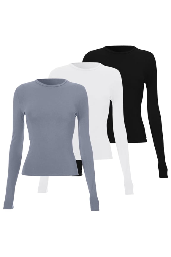 Womens Blouses 3 Pieces Basic Long Sleeve Top Slim Baby Tee Round Neck Dupe Crop Layering Slim Top Blouse Aesthetic Streetwear Long Sleeve Shirts For Women