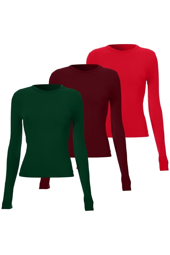 Womens Blouses 3 Pieces Basic Long Sleeve Top Slim Baby Tee Round Neck Dupe Crop Layering Slim Top Blouse Aesthetic Streetwear Long Sleeve Shirts For Women