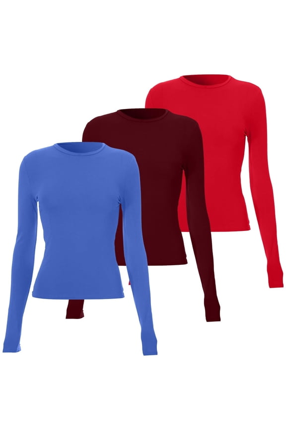 Womens Blouses 3 Pieces Basic Long Sleeve Top Slim Baby Tee Round Neck Dupe Crop Layering Slim Top Blouse Aesthetic Streetwear Long Sleeve Shirts For Women