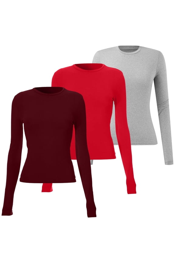 Womens Blouses 3 Pieces Basic Long Sleeve Top Slim Baby Tee Round Neck Dupe Crop Layering Slim Top Blouse Aesthetic Streetwear Long Sleeve Shirts For Women