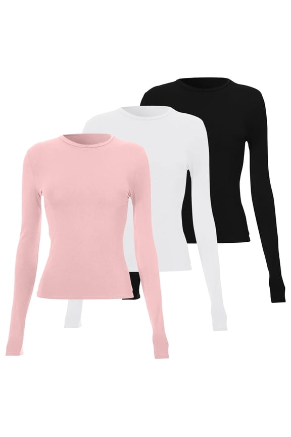 Womens Blouses 3 Pieces Women Basic Long Sleeve Top Slim Baby Tee Round Neck Dupe Crop Layering Slim Top Blouse Aesthetic Streetwear Womens Fashion Top Shirts