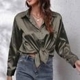 thumbnail image 1 of Womens Blouses Autumn Winter Satin Silk Solid Color Lapel Long Sleeve Loose Casual Tops Outwear, 1 of 6