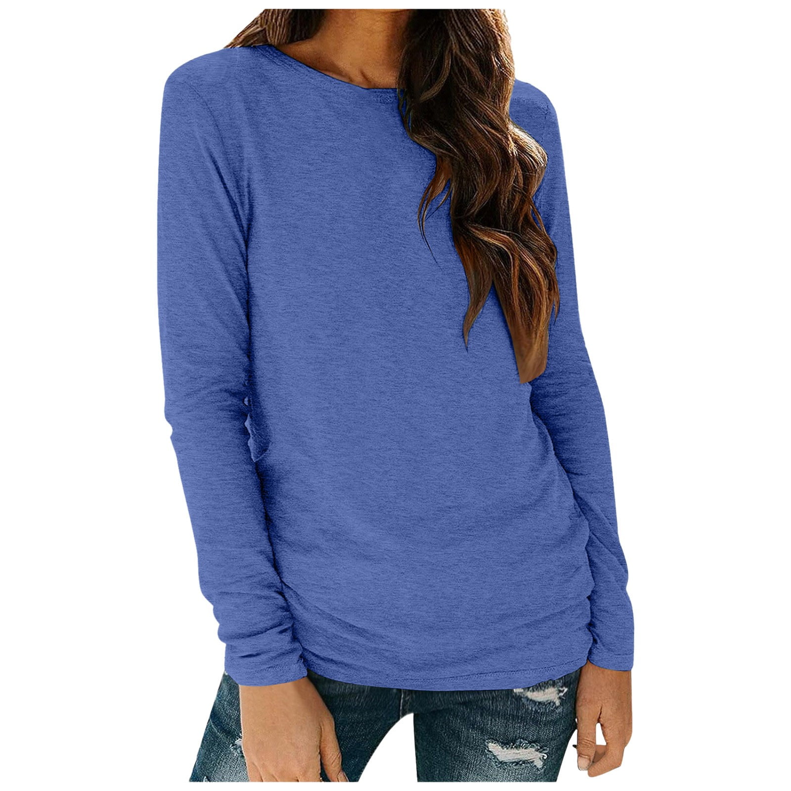 Womens Blouses Basic Round Neck Fashionlong Sleeve Loose Autumn Womens Womens Blouses Basic Round Neck Fashionlong Sleeve Loose Autumn Womens