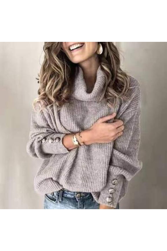 Womens Blouses Bow Solid Sleeve Collar Warm Casual Sweater Buttons Knitted Women Fashion Top Women's Blouse Fashion Clothing