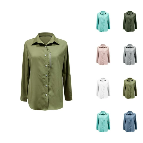 Womens Blouses – Business Casual Shirts Cotton Tunic Blouse for Office Wear or Weekend Travel Outfits Womens Shirts UPF 50+ Sun Long Sleeve Outdoor Cool Quick Dry Fishing Hiking Shirt