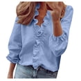 thumbnail image 1 of Womens Blouses Button-Down Shirts Long Sleeve Summer Ruffle V-Neck Solid Print Casual Dressy T-Shirt Tops, 1 of 7