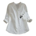 thumbnail image 1 of Womens Blouses Casual Long Sleeve Shirt Casual Tops Blouse Linen Printed Blouses Button Down Shirts, 1 of 3