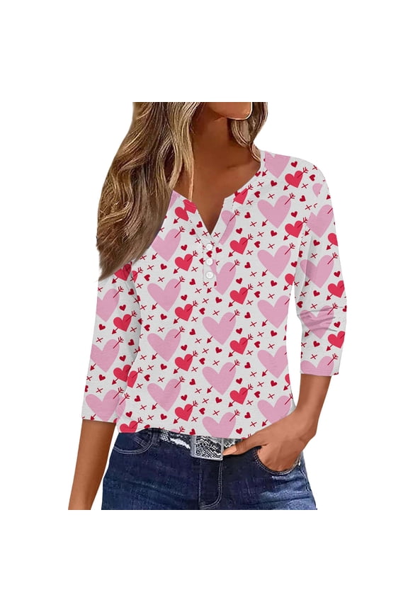 Womens Blouses Casual Seven Sleeve V Neck Button Down Tops With Pocket Loose Fit Blouse For Daily Wear Long Sleeve Shirts For Women