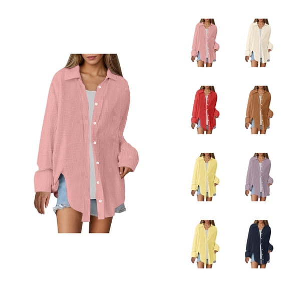 Womens Blouses Casual – Tunic Tops for Women Linen Button Down Blouse Summer Spring or Business Outfits Trendy Long Sleeve Up Collar Shirts For Loose Fit