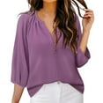 thumbnail image 1 of Womens Blouses Casual V Neck 3/4 Sleeve Tops Fashion Boho Chiffon Button Down Shirts, 1 of 5