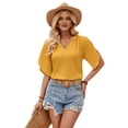 thumbnail image 1 of Womens Blouses Chiffon Hollow Out Short Sleeve V Neck Business Casual Tops Summer Cute Shirt Yellow S, 1 of 8