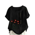 thumbnail image 1 of Womens Blouses Cotton Linen Crew Neck Tunic Tops Summer Short Sleeve T-Shirts Casual Loose Shirts Floral Printed Tee Shirt Plus Size Pullover Top, 1 of 4