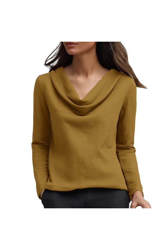 Womens Blouses Cowl Neck Tops For Draped Cute Long Sleeve Tops Loose Fit Elegant T Shirt Casual Blouses Long Sleeve Shirts For Women
