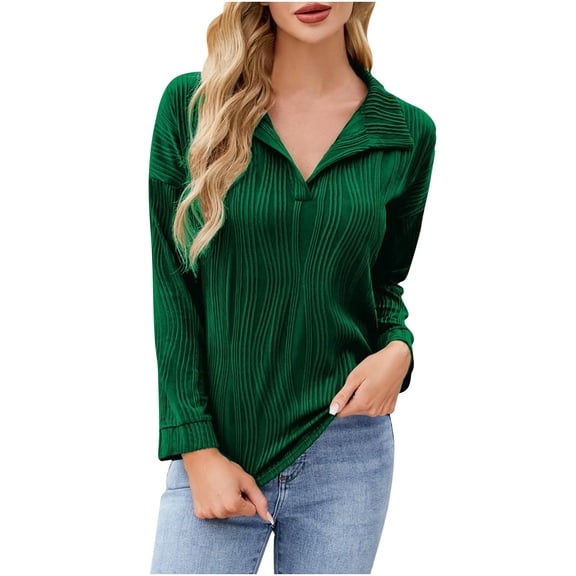 Womens Blouses Dressy Casual Collared Dressy Tops Textured Ruched Long Sleeve Work Office Pullover Shirts, Green, M