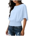 thumbnail image 1 of Womens Blouses Dressy Casual Crewneck Solid Color Fashion Loose Short Sleeve Lightweight T-Shirts S-2XL, 1 of 6