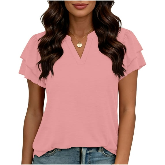Womens Blouses Dressy Casual Flutter Sleeve V-Neck Tops Business Outfits