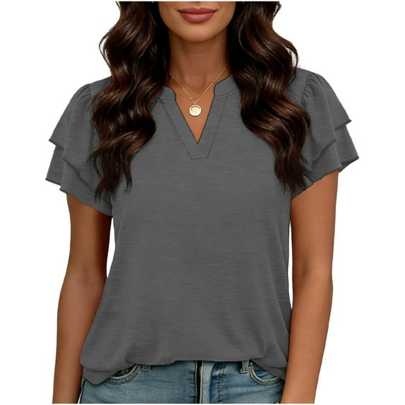Womens Blouses Dressy Casual Flutter Sleeve V-Neck Tops Business Outfits