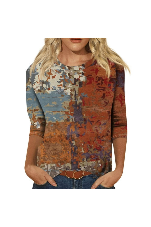 Womens Blouses Dressy Casual Hip 3/4 Sleeve Oversized Blouse Womans Christmas Soiree