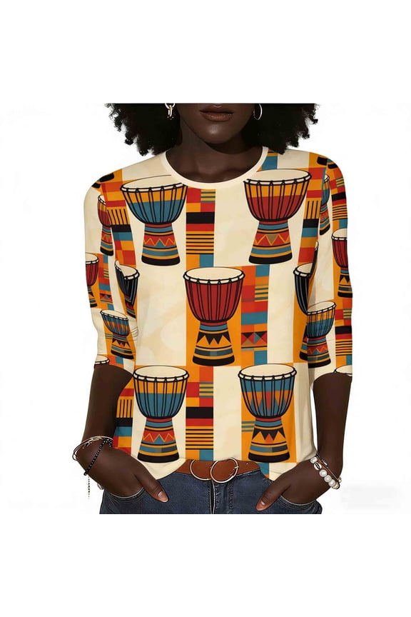 Womens Blouses Dressy Casual Plus Size,Black History Month African T-Shirt for Women Pride Celebration Shirt Blouse 3/4 Sleeve Crewneck Tshirt Tops