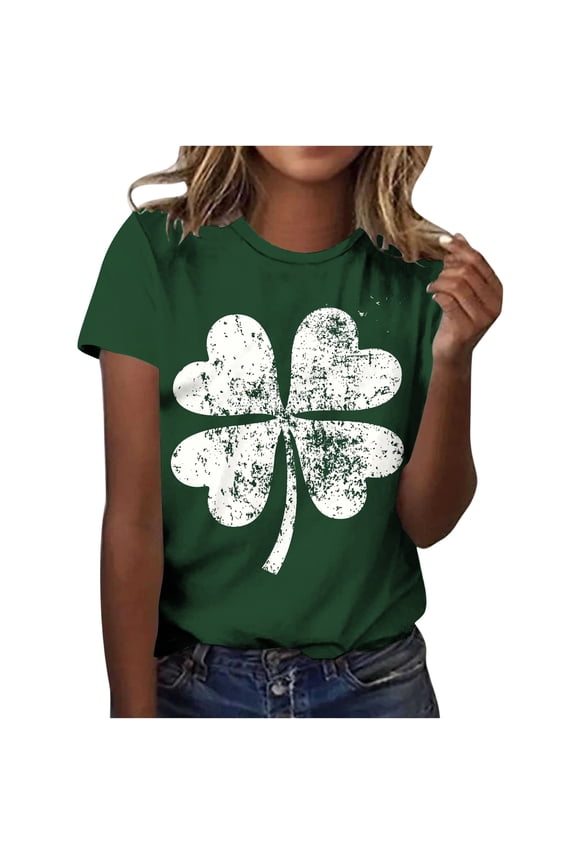 Womens Blouses Dressy Casual,Saint Patrick's Day Shirts Women Funny Shamrock Graphic Print Irish T Shirt Spring Casual Short Sleeve Crew Neck Tee Tops