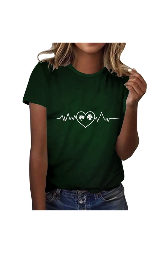 Womens Blouses Dressy Casual Summer,Saint Patrick's Day Shirts Women Funny Shamrock Graphic Print Irish T Shirt Spring Casual Short Sleeve Crew Neck Tee Tops