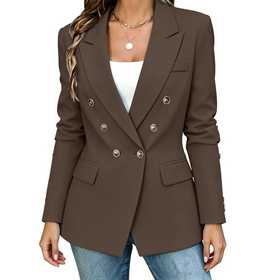 Womens Blouses Dressy Casual Womens Casual Blazer Open Front Long Sleeve Turndown Collar Solid Button Work Office Blazer Tops Coffee L