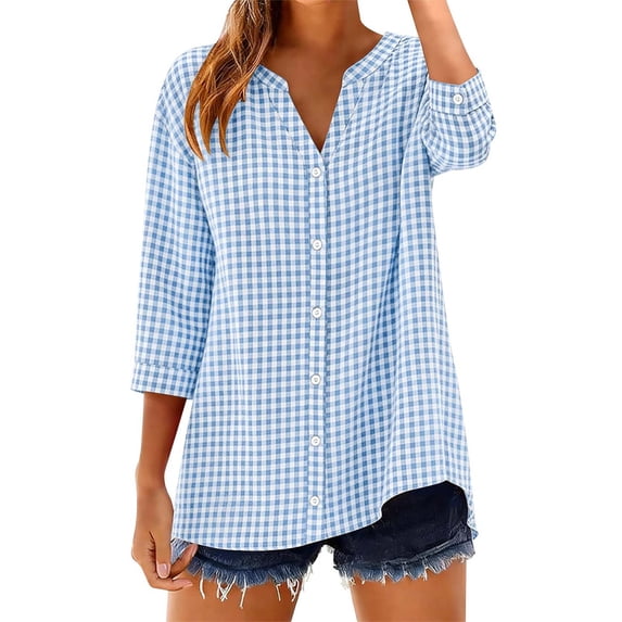 Womens Blouses Fashion Casual Printed Shirts 3/4 Sleeve Button Down Shirts for Women