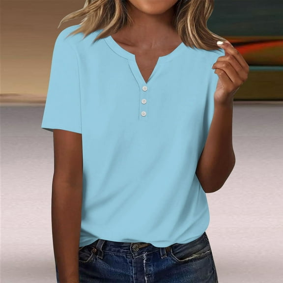 Womens Blouses Fashion Casual Solid Color Button Short Sleeve Top T Shirt Going Out Tops for Women