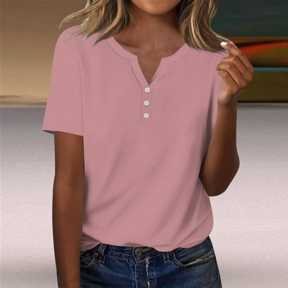 Womens Blouses Fashion Casual Solid Color Button Short Sleeve Top T Shirt Going Out Tops for Women