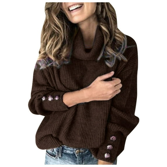 Womens Blouses Fashion Women Bow Collar Solid Buttons Sleeve Knitted Casual Sweater Warm Top Coffee Lightweight Dressy Blouse Shirts XXXXXL