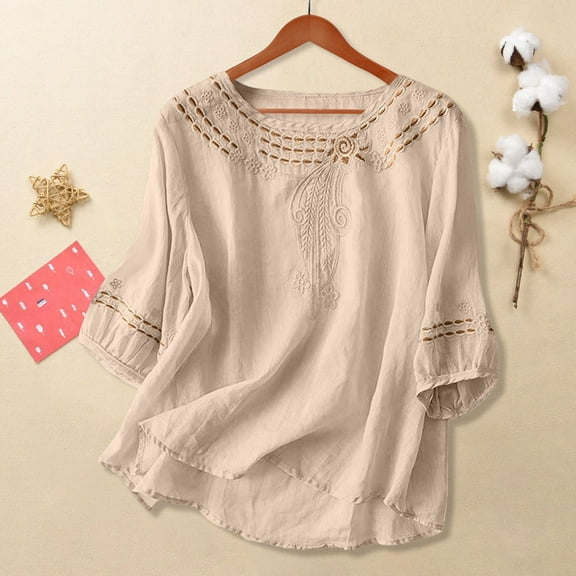 Womens Blouses Fashionable Casual Solid Color Cotton and Linen Top Shirt Button T Shirt Going Out Tops for Women