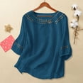 thumbnail image 1 of Womens Blouses Fashionable Casual Solid Color Cotton and Linen Top Shirt Button T Shirt Going Out Tops for Women, 1 of 6