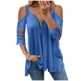 thumbnail image 1 of HWRETIE Womens Blouses Women' Tops Long Sleeve Cold Shoulder Tops Neck Zipper Soild Hollow Out T-Shirt Casual Blouses Shirts Blue 16(M), 1 of 6